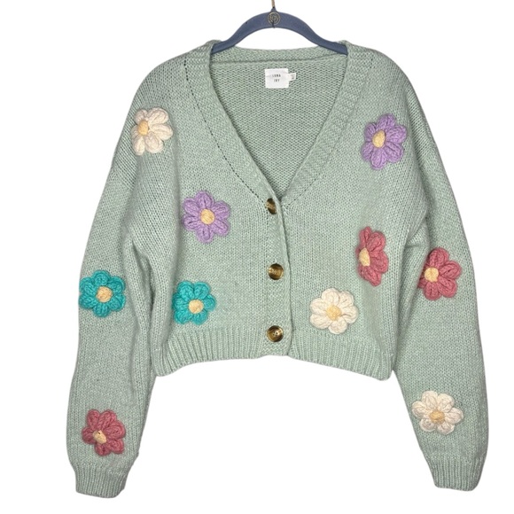 Luna Ivy cardigan sweater Floral 3d Embroidered size xs Women's size xs mint - Picture 3 of 6